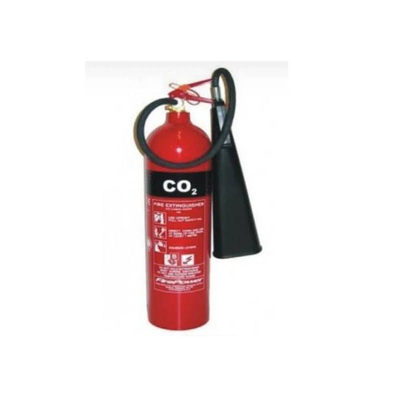 CO2 Type Fire Extinguisher of capacity 9 kg confirms to IS 2878, bearing ISI mark.
